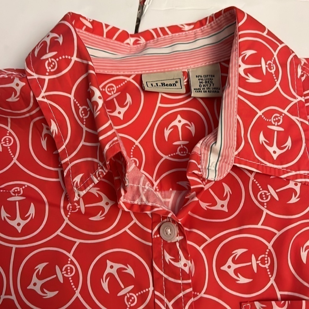 L.L. Bean nautical button-down women’s shirt size medium anchors design - Picture 3 of 6